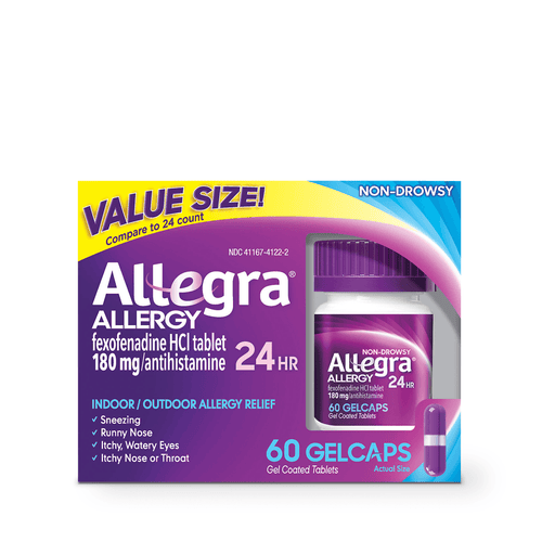 Allegra Adult 24HR Non-Drowsy Allergy Symptom Relief, 60 Gelcaps - E-pharma Inc