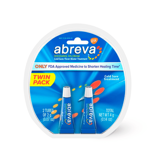 Abreva Docosanol Cold Sore and Fever Blister Treatment Cream Tube, 2 G, Twin Pack - E-pharma Inc