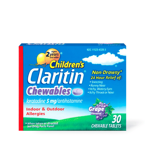 Claritin Children's 24 Hour Non-Drowsy Allergy Grape Chewable Tablet, 5 mg, 30 Count - E-pharma Inc