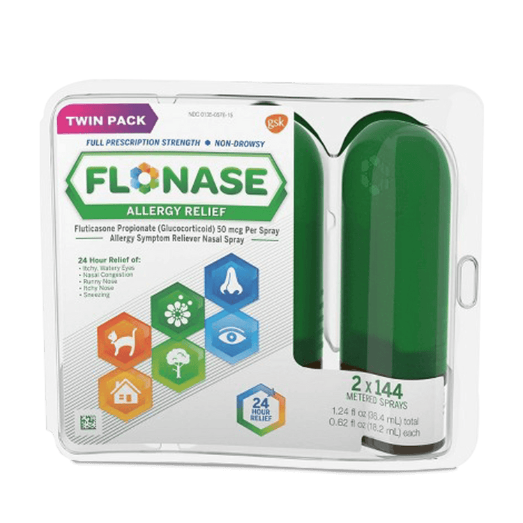 Flonase Allergy Relief Nasal Spray, 24 Hour Nasal Spray - 144 Sprays (Pack of 2) - E-pharma Inc