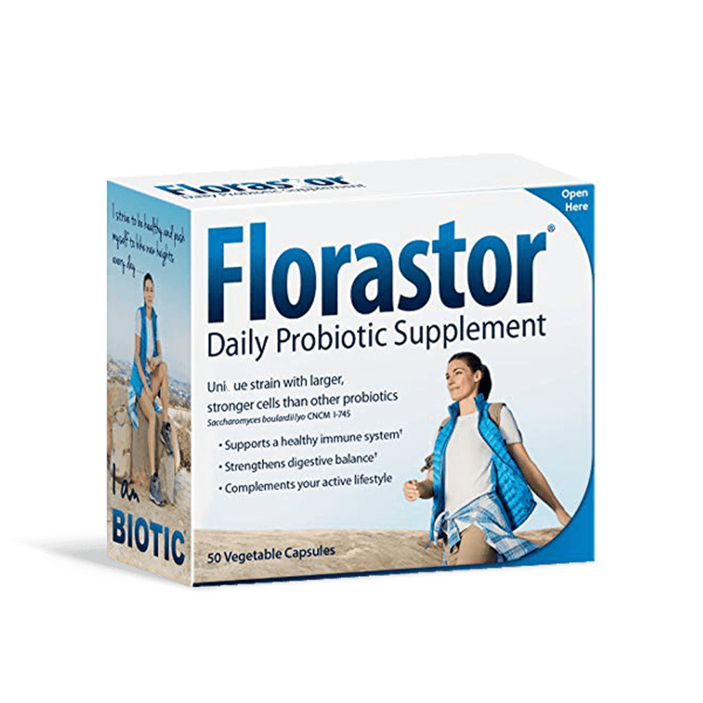 Florastor Unisex Daily Probiotic Supplement Capsules for Digestive Health, 50 Count - E-pharma Inc