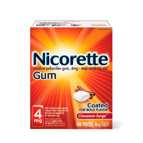 Nicorette Nicotine Gum, Stop Smoking Aid, 4 mg, Cinnamon Surge Flavor, 100 count - E-pharma Inc