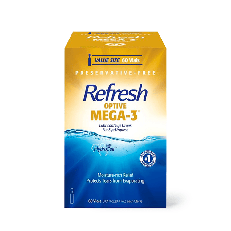 Refresh Optive Mega-3 Preservative-Free Lubricant Eye Drops, 60 Count - E-pharma Inc