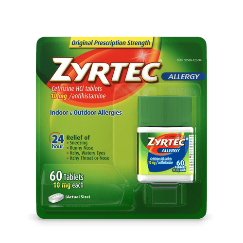 Zyrtec 24 Hour Allergy Relief Tablets with 10 mg Cetirizine HCl, 60 ct - E-pharma Inc